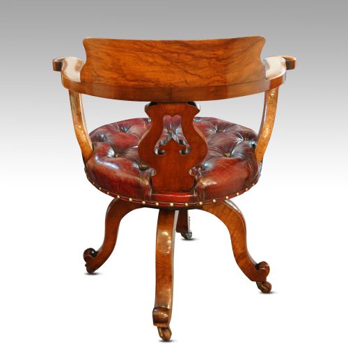 Victorian walnut revolving desk chair rear
