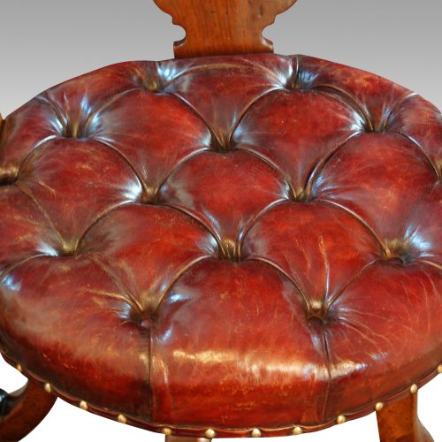 Victorian walnut revolving desk chair seat detail