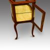 Edwardian inlaid curio display cabinet door open