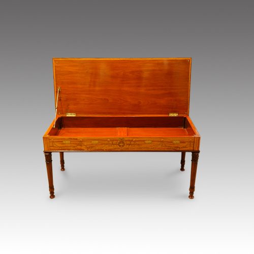 Edwardian satinwood inlaid duet stool open