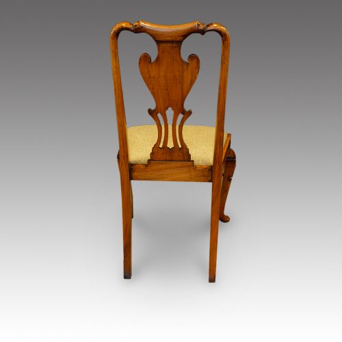Set of 8 walnut Queen Anne style dining chairs side chair rear view