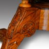 Victorian inlaid walnut oval coffee table carving detail