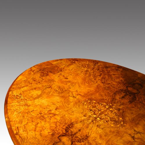 Victorian inlaid walnut oval coffee table detail