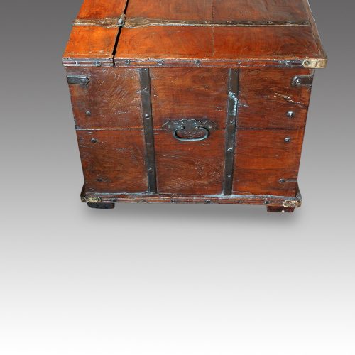 Antique iron bound merchants chest end