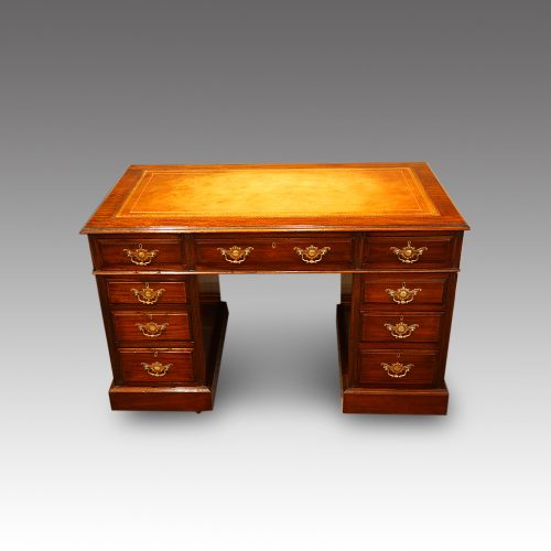 Edwardian mahogany pedestal desk front