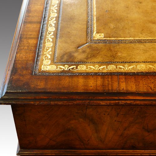 Burr walnut partners desk gilt tooling