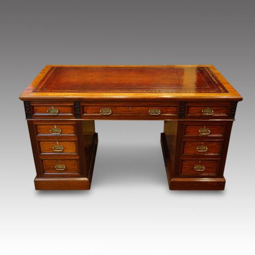 Edwards and Roberts walnut pedestal desk front