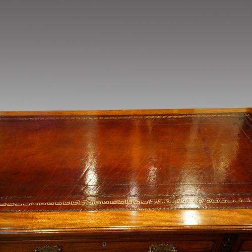 Edwards and Roberts walnut pedestal desk leather detail
