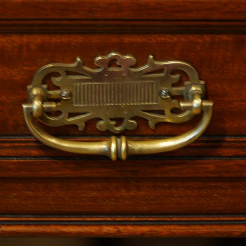 Edwards and Roberts walnut pedestal desk handle detail