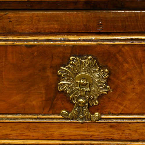 George III walnut bureau brass handles