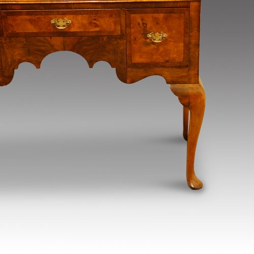 George V walnut double dome bookcase base detail