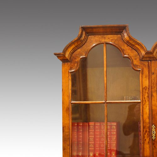 George V walnut double dome bookcase detail top