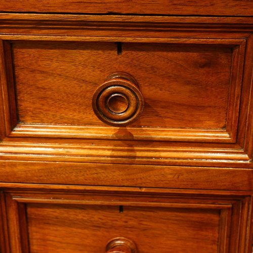 Victorian walnut linen press by Howard and sons handle detail