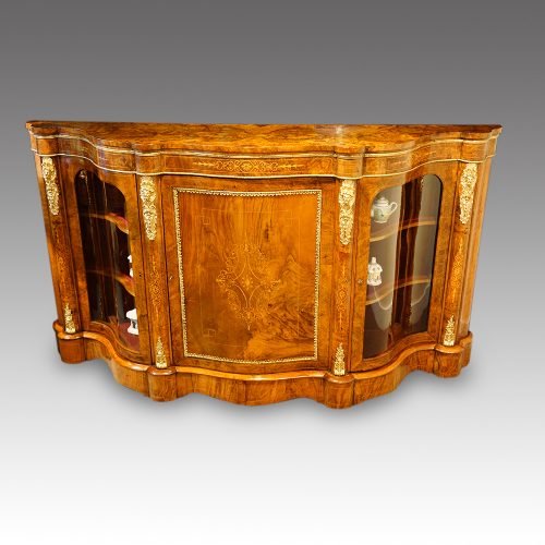 Victorian walnut serpentine credenza