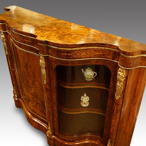 Victorian walnut serpentine credenza end