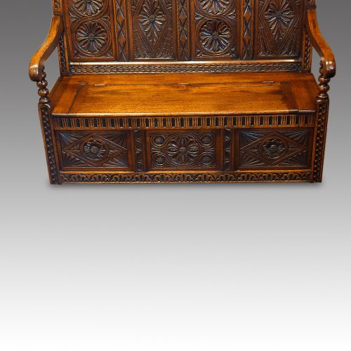 Antique carved oak settle seat