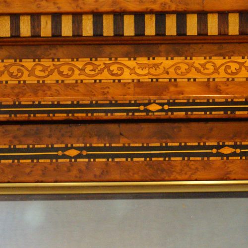 Continental amboyna inlaid display cabinet frieze