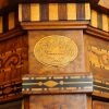 Continental amboyna inlaid display cabinet front corner