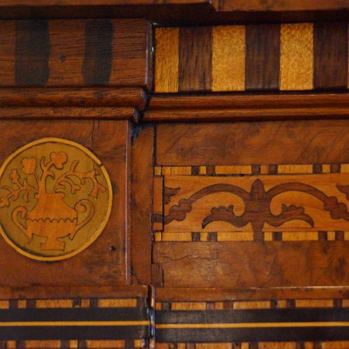 Continental amboyna inlaid display cabinet inlays