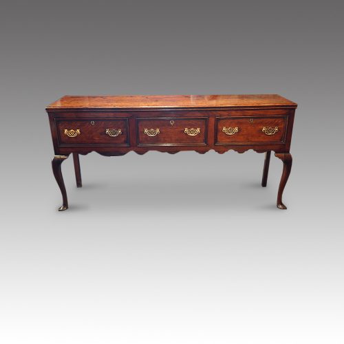 Antique oak cabriole leg dresser base front detail