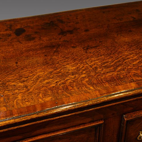 Antique oak cabriole leg dresser base top detail
