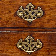 Antique oak potboard dresser base brass fret handles
