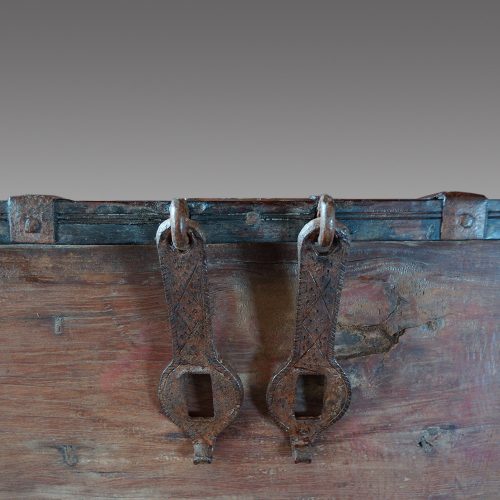 Antique teak merchants chests detail hasps