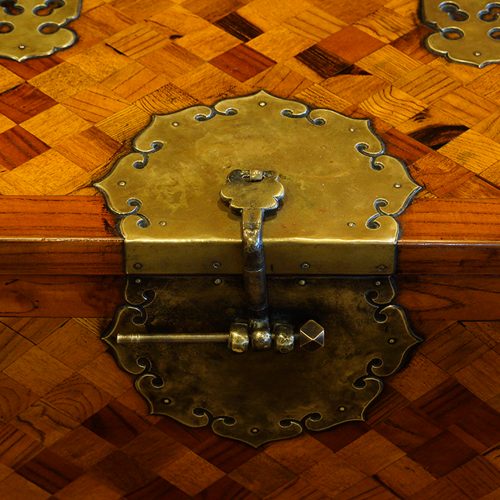 Asian parquetry silk robe chest lock plate
