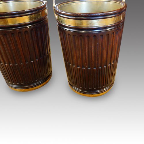 Pair of mahogany Irish peat buckets brass collar