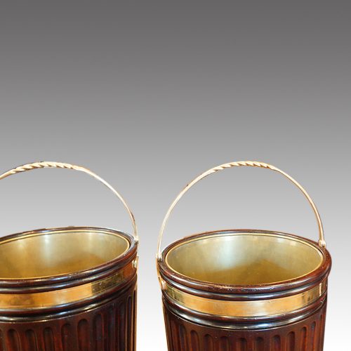 Pair of mahogany Irish peat buckets handles