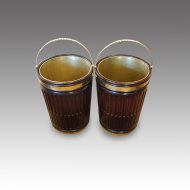 Pair of mahogany Irish peat buckets top view