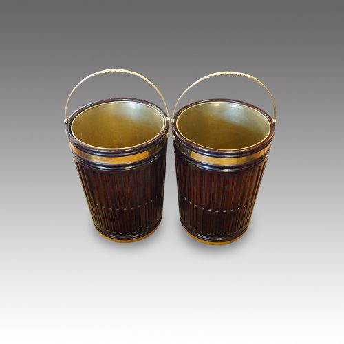 Pair of mahogany Irish peat buckets top view