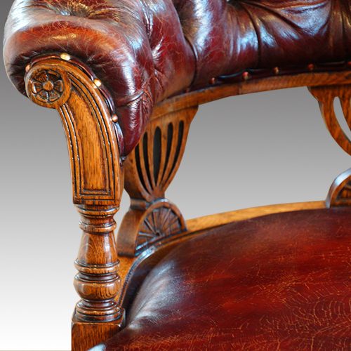 Victorian oak swivel desk chair arm