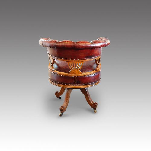 Victorian oak swivel desk chair rear view