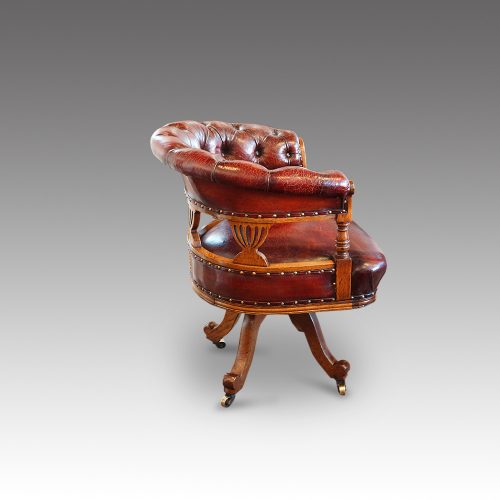 Victorian oak swivel desk chair side view