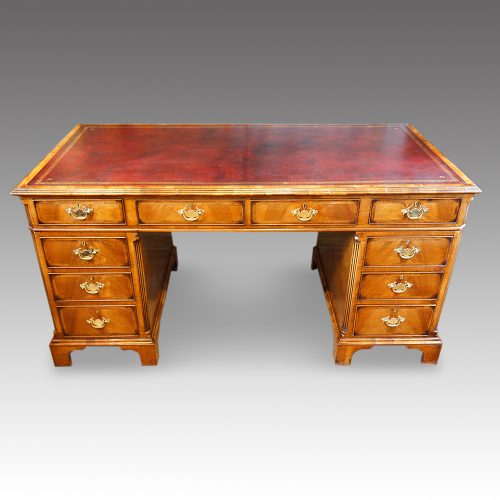 Georgian style walnut pedestal desk front