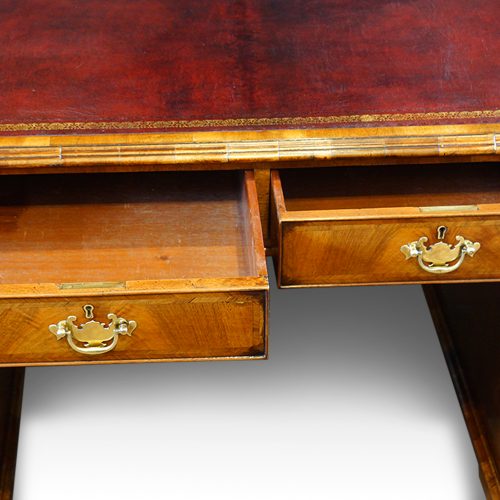 Georgian style walnut pedestal desk middle drawers