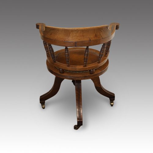 Victorian oak revolving desk chair rear