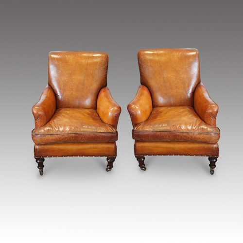 Pair of Victorian leather club chairs
