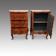 Pair of walnut Continental cabinets cupboard door open
