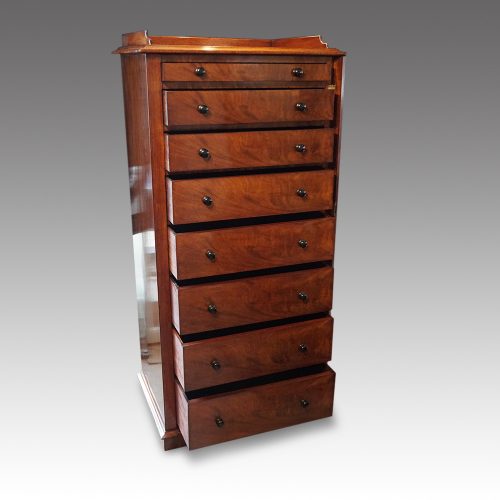 Victorian mahogany Wellington chest drawers open