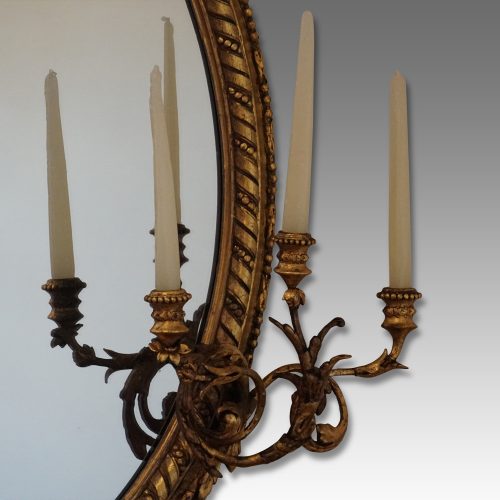 Antique gilt oval mirror candleholders