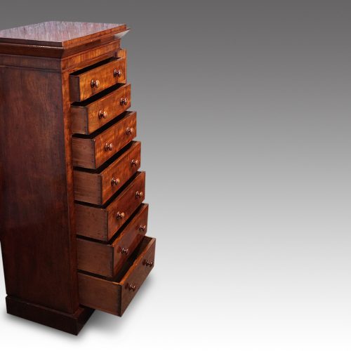 Victorian mahogany Wellington chest drawers open