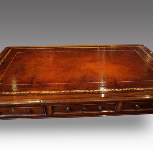 Victorian mahogany library table top detail
