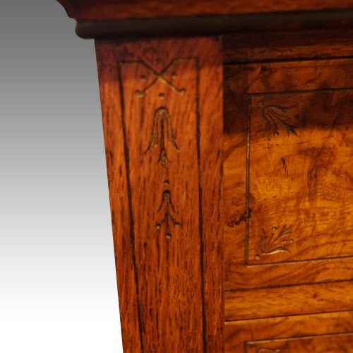 Victorian pollard oak Wellington chest etching detail