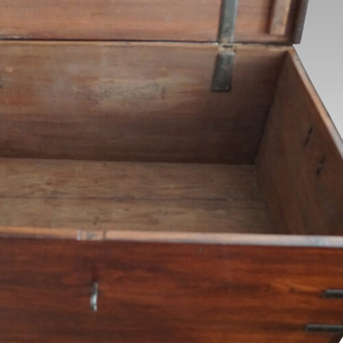 Antique teak merchants chest interior detail