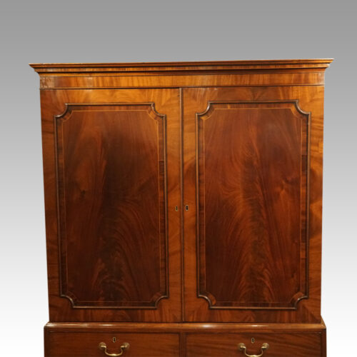 George III mahogany linen press cross banded doors