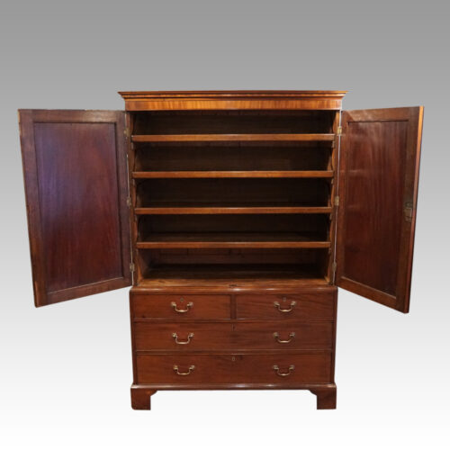 George III mahogany linen press interior