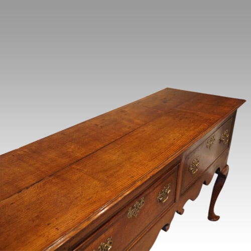 Georgian oak cabriole leg dresser base top angle