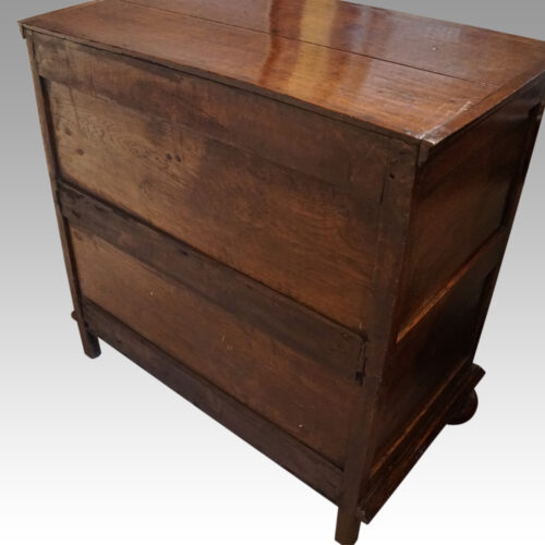 Queen Anne oak and burr elm chest of drawers back